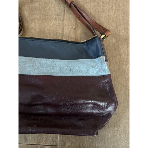 Fossil Crossbody Bag Multicolor Striped Leather Top-Zip 10x8x1.5 - Picture 3 of 8
